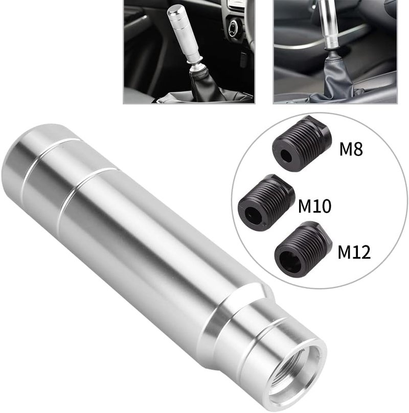 BARTOO Aluminum Weighted Manual Shift knobs, Long Stick Shift Knob Gear Shifter Knobs, Car Accessories Lever Cover Head Universal Shifter Knobs with 3 Threaded Adapters (Silver) - Image 1